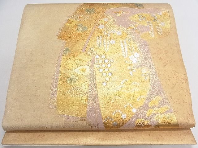 平和屋着物■太鼓柄袋帯　吉祥花文　金銀彩　逸品　ab3371