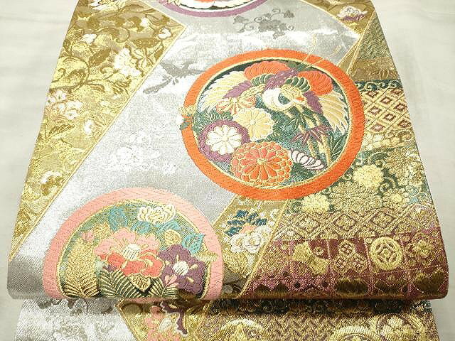 平和屋着物◎六通柄袋帯　唐織　鳳凰花丸文　金銀糸　正絹　逸品　CAAU0954yk
