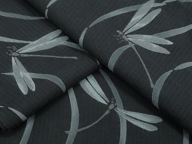 平和屋着物∴夏物　夢工房　浴衣　トンボ　蜻蛉　流水文　黒地　綿　逸品　CAAY4642ng