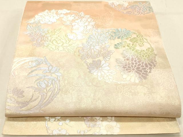 平和屋着物◎六通柄袋帯　花丸文　銀糸　正絹　逸品　DABA2486ya