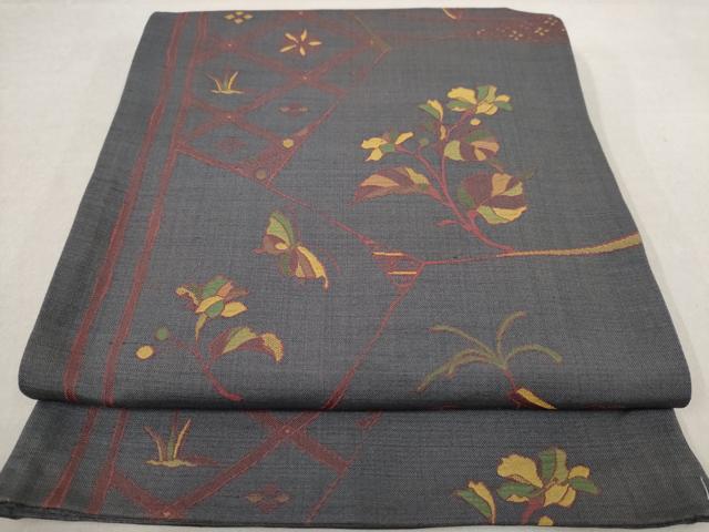 平和屋着物◎六通柄袋帯　草花文　正絹　逸品　AABC1622dt