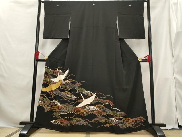 乐天商城 - 平和屋着物■豪華黒留袖　駒刺繍　流水飛鶴文　金彩　正絹　逸品　AABG9331st