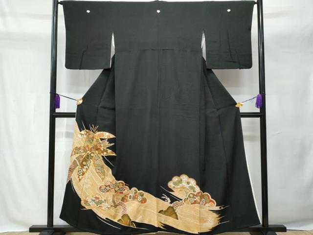 平和屋着物■豪華黒留袖　駒刺繍　笹の葉吉祥花文　金彩　正絹　逸品　CAAY7913fb