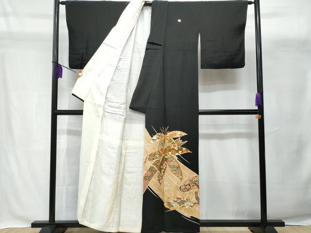 平和屋着物■豪華黒留袖　駒刺繍　笹の葉吉祥花文　金彩　正絹　逸品　CAAY7913fb