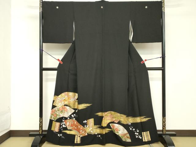 平和屋着物■豪華黒留袖　駒刺繍　地紙花文　金彩　正絹　逸品　DABD2844cd