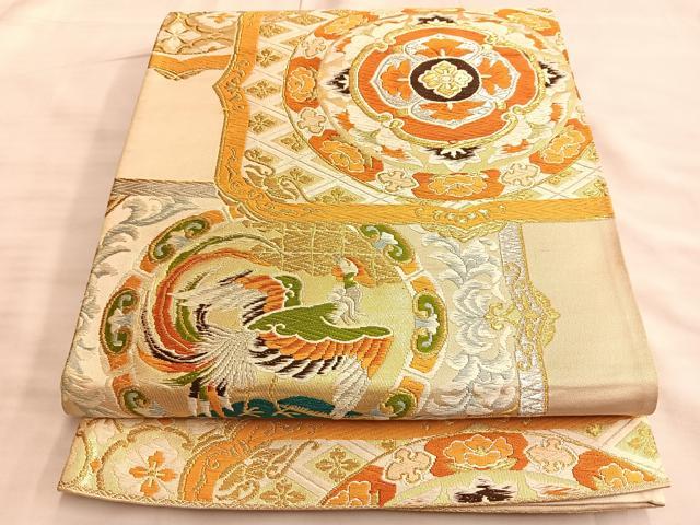 平和屋着物◎六通柄袋帯　唐織　色絵鏡　金銀糸　正絹　逸品　BAAL0475du