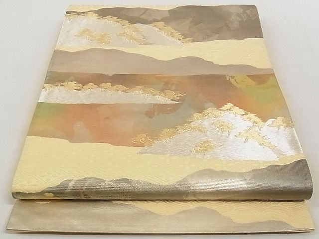 平和屋着物◎六通柄袋帯 遠山文 引箔 正絹 逸品 AAAG7923Ajz