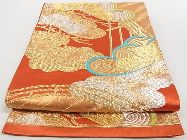 平和屋着物◎六通柄袋帯 唐織 渡橋松文 金銀糸 正絹 逸品 AAAG7927Ajz