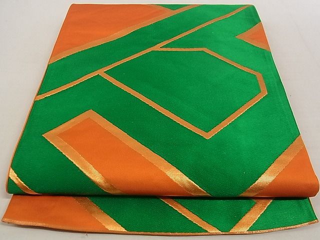 平和屋着物◎六通柄袋帯 唐織 幾何学文様 金糸 正絹 逸品 AAAG7928Ajz