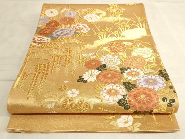 平和屋着物◎六通柄袋帯　唐織　雪輪草花文　金糸　正絹　逸品　AAAN6900pf