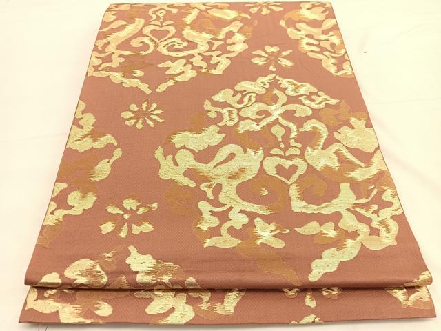 平和屋着物◎六通柄　本袋帯　向かい鳥花唐草文　金糸　正絹　逸品　BAAW3282hv