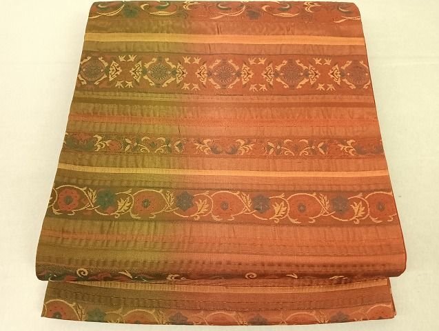 平和屋着物◎六通柄袋帯　横段唐花鳥文　正絹　逸品　AAAI7060Bfw