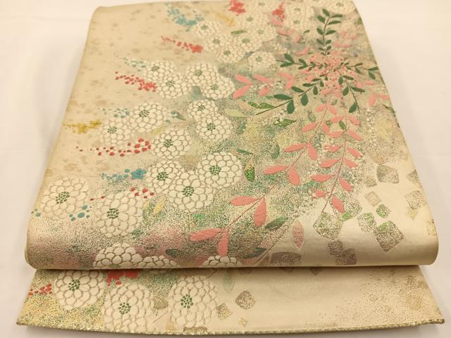 平和屋着物◎六通柄袋帯　唐織　草花文　金糸　正絹　逸品　BAAS9580ow