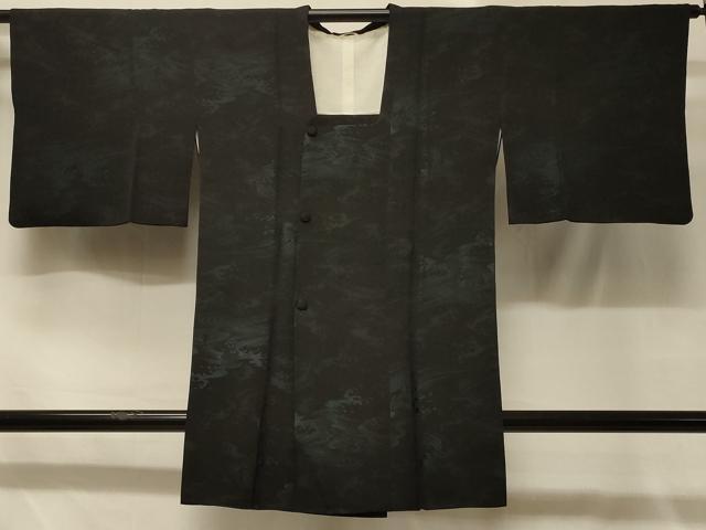 Kimono - 平和屋着物＃道行コート　立波文　黒地　ロング丈　正絹　逸品　CABD7608in