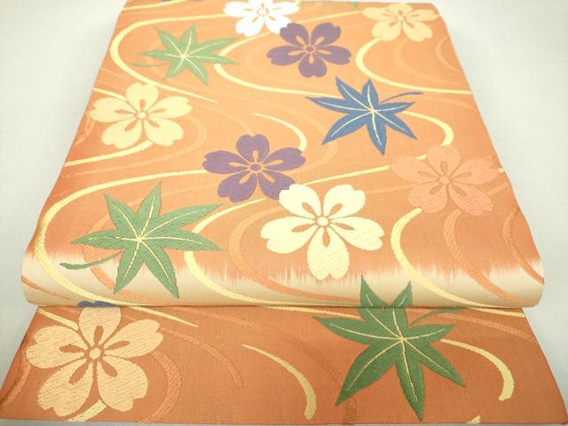 平和屋着物●俵屋　人間国宝　喜多川平朗 有職織物　六通柄袋帯　唐織　竜田川　流水桜　正絹　逸品　DAAU5914ps