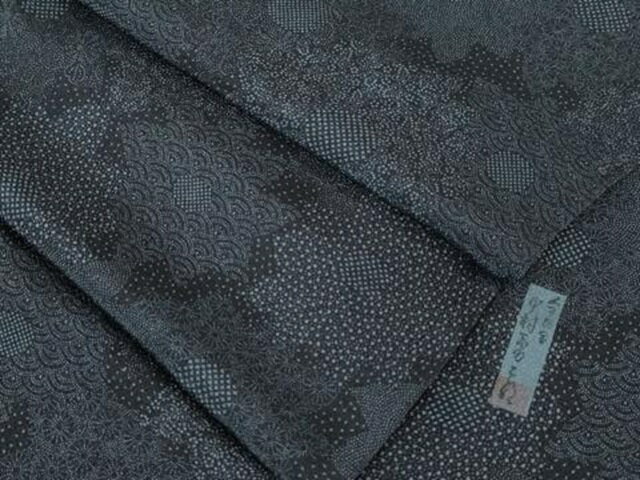 平和屋本店■極上　重要無形文化財　人間国宝　中村勇二郎　江戸小紋　単衣　名物裂花文　鬼しぼ縮緬　逸品　DZAA4874kh5