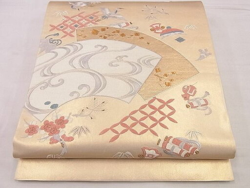 平和屋着物■袋帯 総刺繍 地紙重ね吉祥文 金糸 逸品 n-hj6963 平和屋着物■袋帯 総刺繍 地紙重ね吉祥文 金糸 逸品 n-hj6963