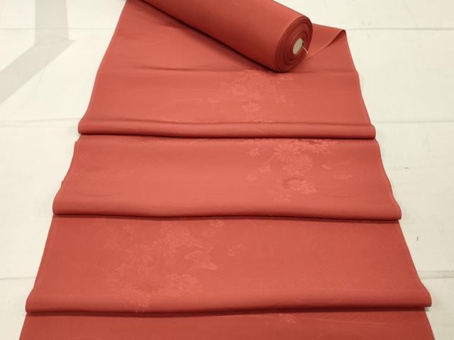 平和屋着物▼色無地　反物　着尺　吉祥花松地紋　赤丹色　八掛付き　逸品　未使用　DAAX6963zy