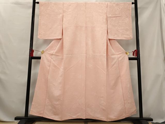 平和屋着物■上質な色無地　更紗花地紋　珊瑚色　正絹　逸品　AABG6843st