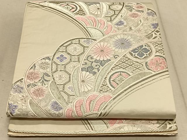平和屋着物◎六通柄袋帯　唐織　吉祥花文　銀糸　正絹　逸品　CAAT9148qv