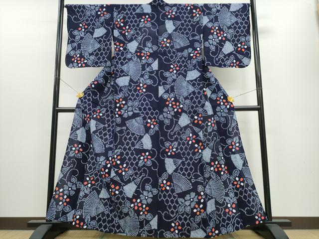 平和屋着物∴夏物　浴衣　有松鳴海絞り　扇亀甲花唐草文　綿　逸品　CAAW1013ng