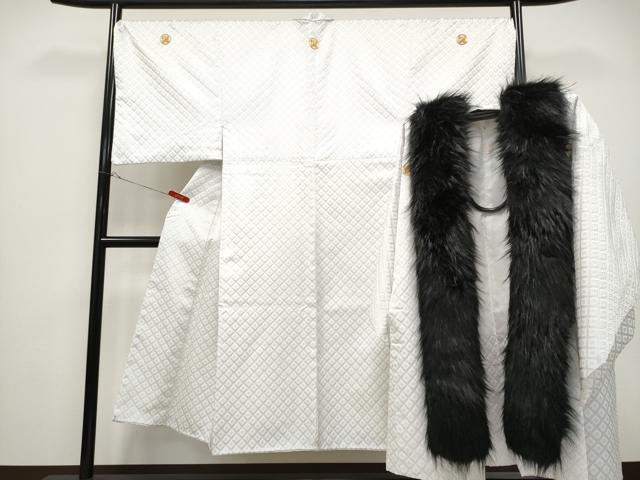 平和屋着物●極上 男性 紋付き・羽織・ファーセット 舞台衣装 白地 洗える着物 逸品 CYAA4448s6