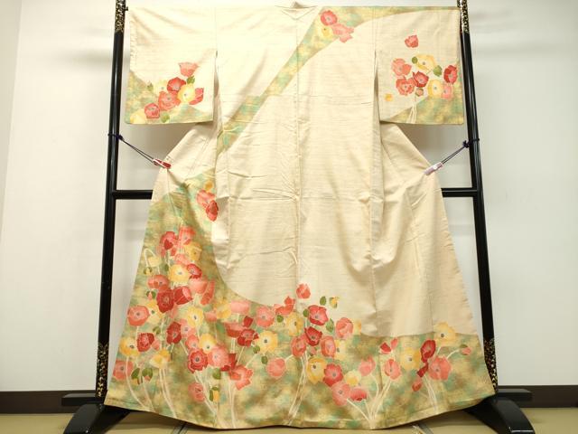 平和屋着物●訪問着 紬地 草花文 正絹 逸品 DAAM1185ud