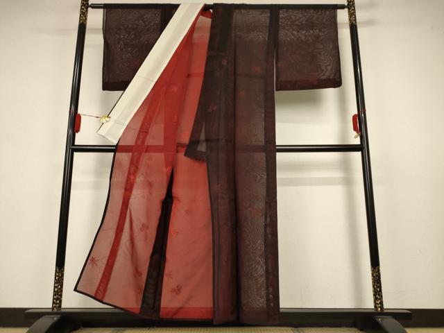 平和屋着物＊夏物　小紋　紗　舞葉文　洗える着物　AAAX9959jd