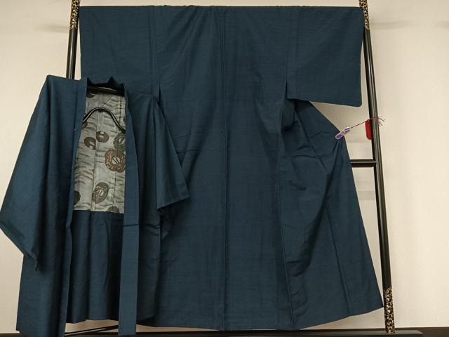平和屋着物▽男性　紬　単衣　アンサンブル　格子　正絹　逸品　AABG5659jh