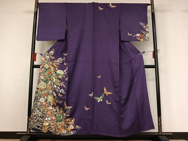 平和屋着物▽訪問着　単衣　花蝶文　正絹　逸品　AABG8715jh