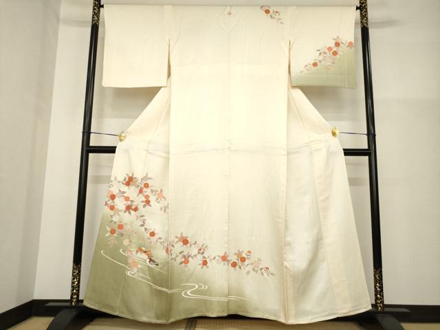 平和屋着物▽訪問着　単衣　流水鴛鴦文　正絹　逸品　AABG9256ck