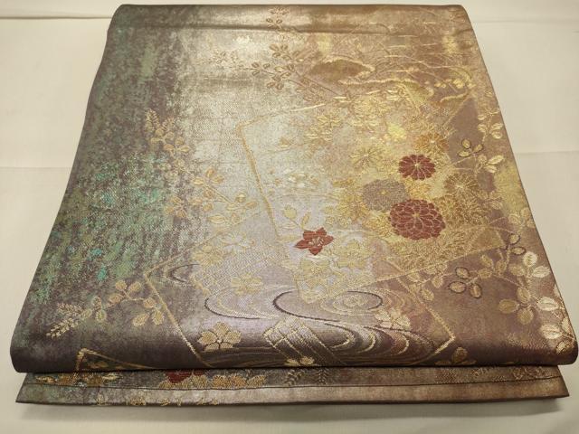 平和屋着物◎六通柄袋帯　色紙吉祥花文　古典引箔　金銀糸　正絹　逸品　CAAS4663ft