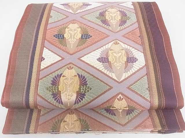 平和屋着物◎両面六通柄袋帯　唐織　双鶴菱文　金糸　逸品　DAAE9334ar