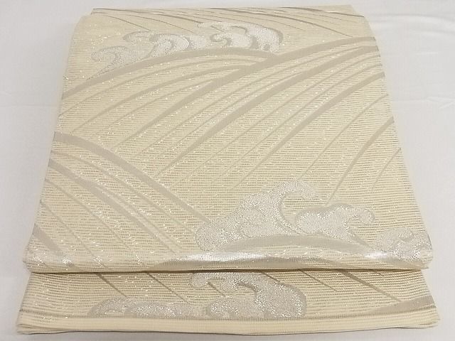 平和屋着物■夏物　六通柄袋帯　立波文　銀糸　正絹　逸品　A-ms961