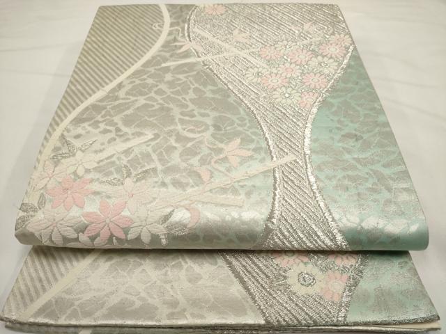 平和屋着物◎六通柄袋帯　唐織　立涌花文　銀糸　正絹　逸品　AAAU3231dt