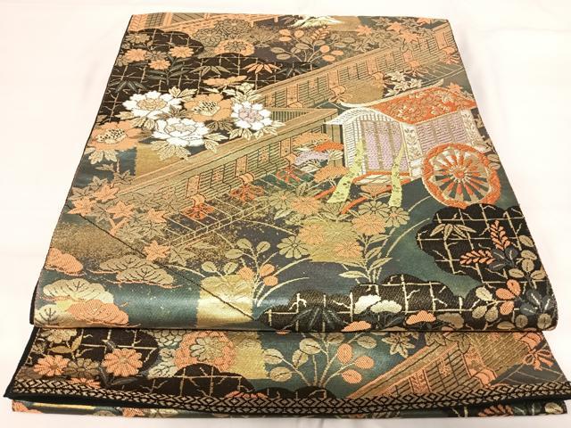 其它 - 平和屋着物◎西陣　服部織物謹製　六通柄袋帯　こはく錦　特選手工芸　御所車花文　金糸　正絹　逸品　AABG2499yx