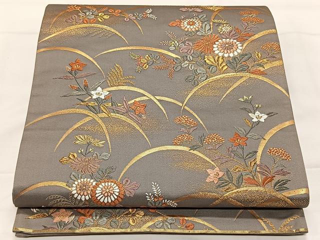 Rakuten - 平和屋着物◎六通柄袋帯 唐織 秋風草花散文 金糸 正絹 逸品 CAAX3560qv