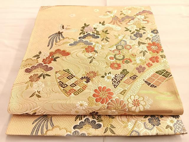 平和屋着物◎六通柄袋帯　唐織　吉祥桃山小袖　金糸　正絹　逸品　BAAP0327du