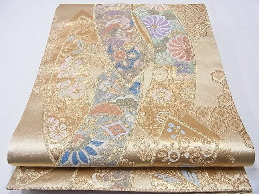 平和屋着物■六通柄袋帯 唐織 短冊草花文 金糸 逸品 CAAB9811hy 平和屋着物■六通柄袋帯 唐織 短冊草花文 金糸 逸品 CAAB9811hy