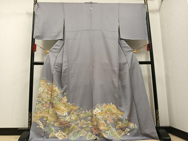 平和屋着物●豪華色留袖　友禅　駒刺繍　風景樹林文　金彩　正絹　逸品　AABF9554ph