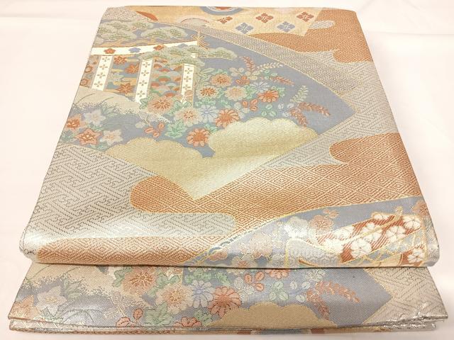 乐天商城 - 平和屋着物◎宝珠本佐賀錦　六通柄袋帯　九百錦　地紙御所車文　金銀糸　正絹　逸品　AABG2156yx