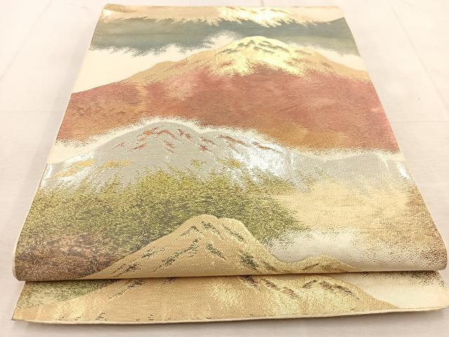 平和屋着物◎六通柄袋帯　重ね山文　金銀糸　正絹　逸品　BAAU8904yc