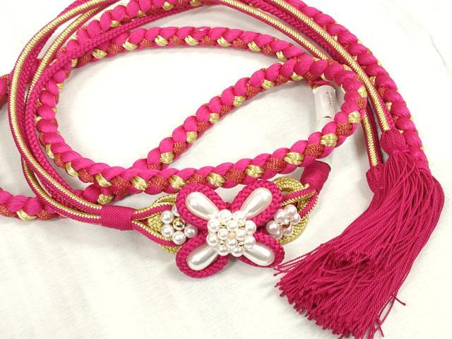 平和屋着物●和装小物　振袖用帯締め　飾り付き　パール　丸組　金糸　逸品　未使用　DAAS6341zzz