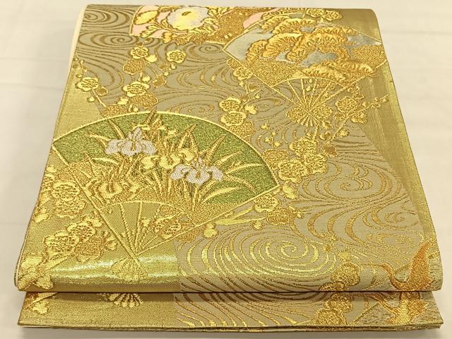 乐天商城 - 平和屋着物◎六通柄袋帯　扇面吉祥花文　金糸　正絹　逸品　CAAV1806qv
