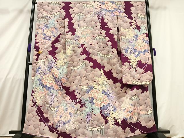 平和屋着物■豪華振袖 駒刺繍 草花文 正絹 逸品 AABA3174oa