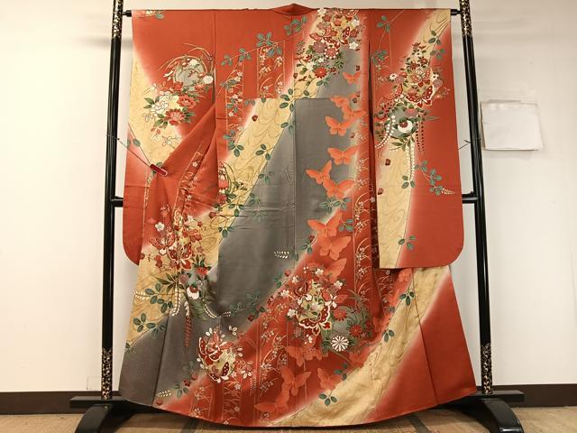 平和屋着物■豪華振袖　花蝶丸文　暈し染め　金銀彩　正絹　逸品　CAAZ2308vp