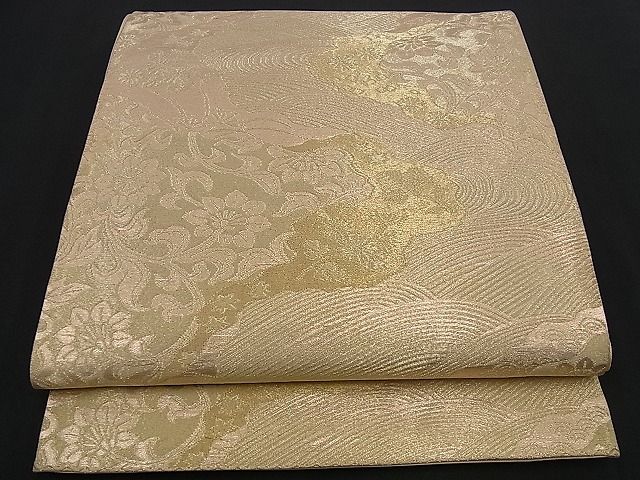 平和屋着物■六通柄袋帯　立波更紗花文　金糸　逸品　n-yc1765