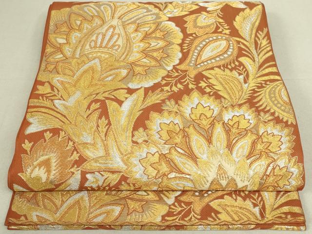 平和屋着物◎六通柄　本袋帯　更紗花文　金銀糸　正絹　逸品　DAAT4940qp