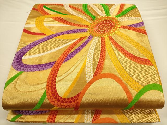 平和屋着物◎六通柄袋帯　唐織　毬花文　金糸　正絹　逸品　CAAV3232ft