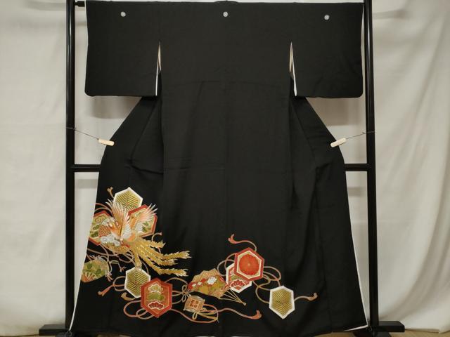 乐天商城 - 平和屋着物■豪華黒留袖　刺繍　尾長鳥亀甲花文　金彩　正絹　逸品　CABA7174ev